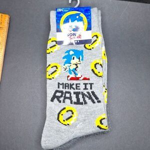 Sonic, the hedgehog crew socks make it rain game over.